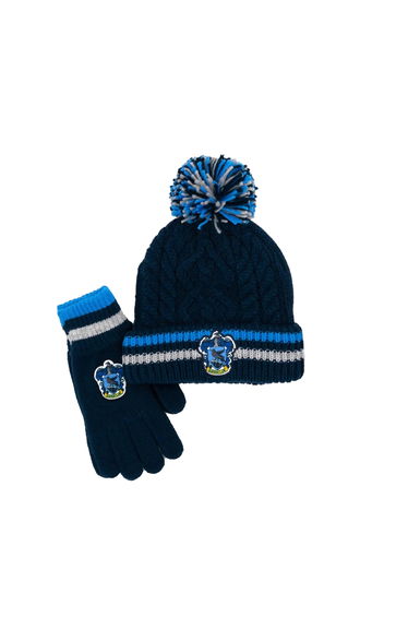 Harry Potter Unisex Adult Ravenclaw Beanie & Gloves Set - Navy/Blue/White