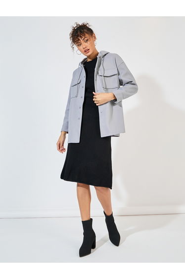 Oversized Longline Wool Like Shacket with Hood