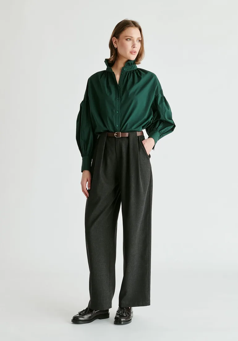 Belted Wide Leg Trousers with Box Pleats - 8