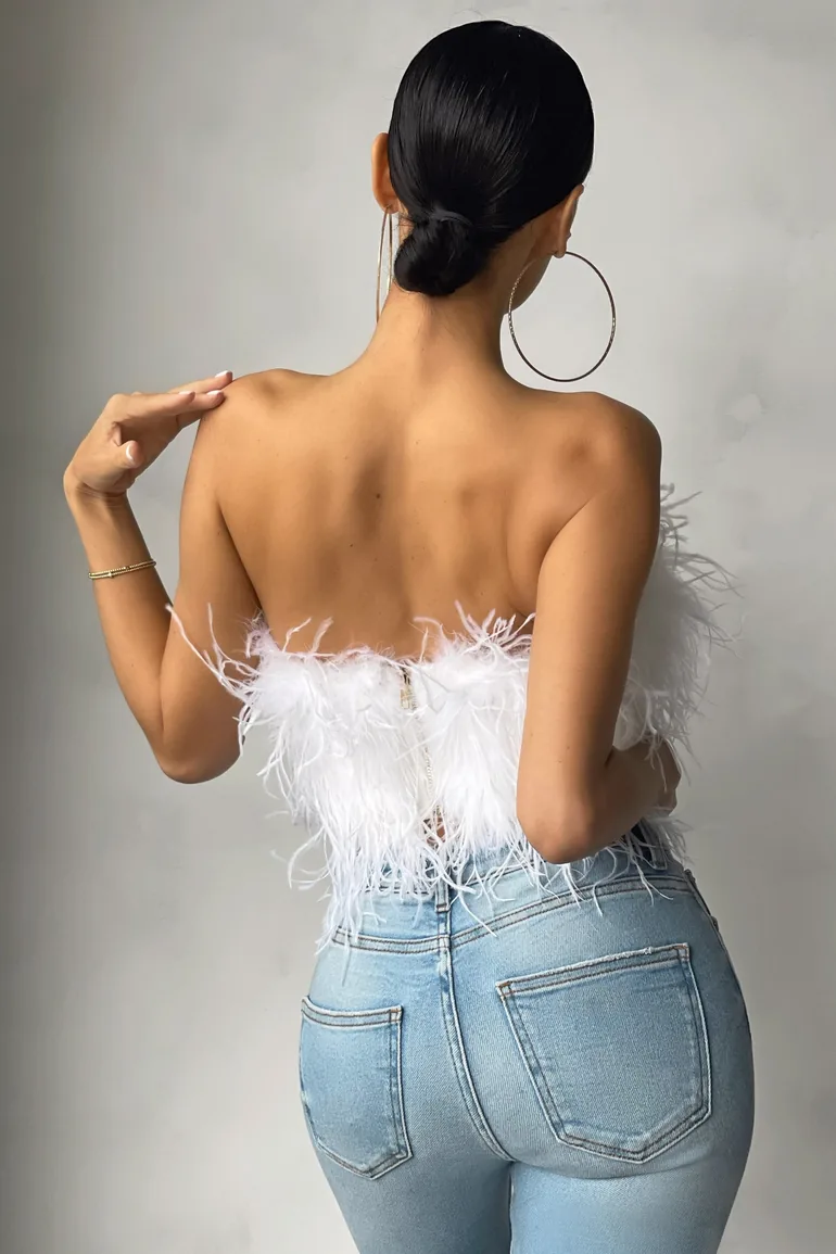 White Feather Bandeau Crop Top - 1