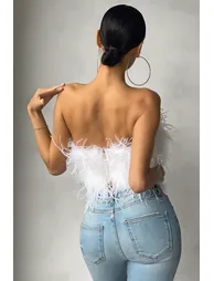 White Feather Bandeau Crop Top - 1