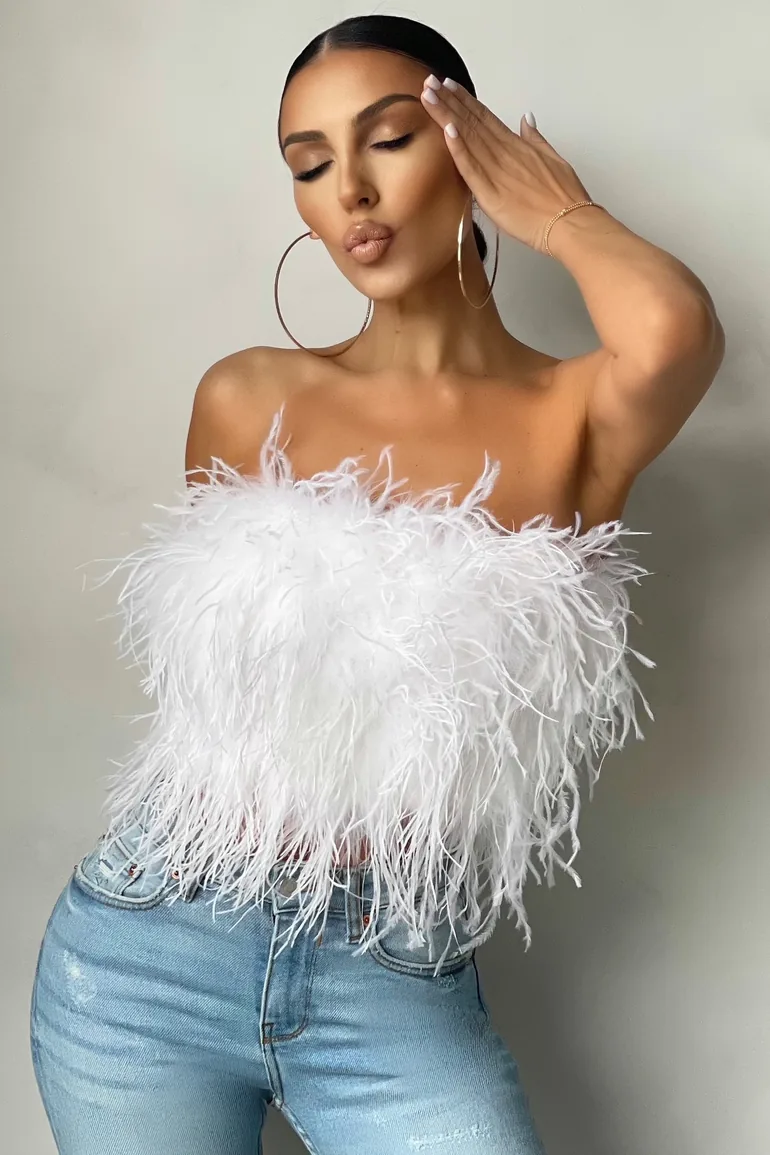 White Feather Bandeau Crop Top - 3