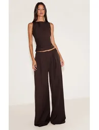 Dark Brown Woven Tailored Wide Leg Trousers