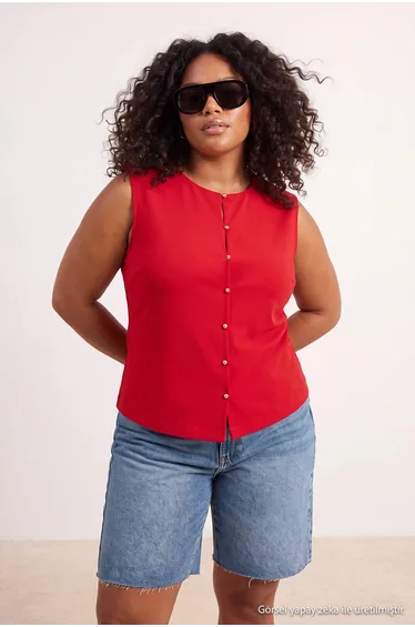 Red Finike Woven Plus Size Blouse