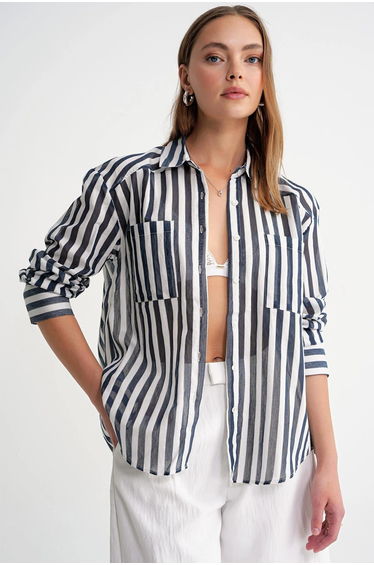 Mixray Striped Poplin Shirt with Pocket