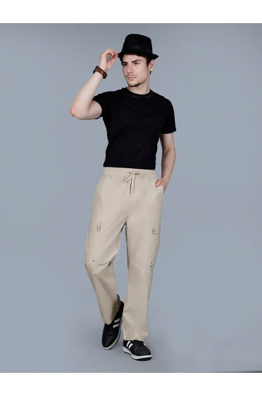 Men Solid Cargo Pants with Drawstring