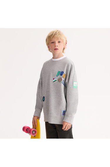 Oversized Crew Neck Sweatshirt with Badges