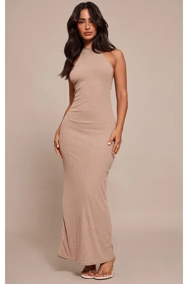Petite Taupe Sheer Textured Maxi Dress