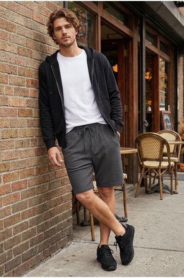 Large Size Limited Edition Smoke Oversize/Wide Cut Textured Wrinkle-Free Ottoman Shorts