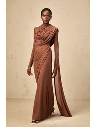 Danaé brown shirred-effect draped maxi dress - 6