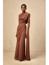 Danaé brown shirred-effect draped maxi dress - 4