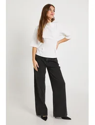 Woven Marl Cinch Waist Top - white