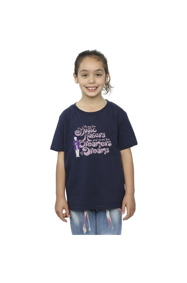 Willy Wonka Girls Dreamers Text Cotton T-Shirt - Navy Blue