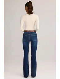 Denim Mid-Rise Flared Jeans in Indigo - 4