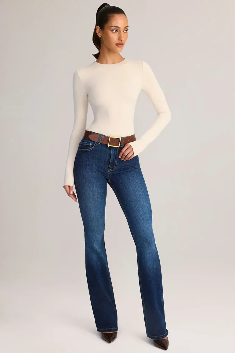 Denim Mid-Rise Flared Jeans in Indigo - 1