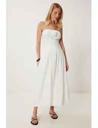 فستان بتنورة منفوخة بتوب إستريتش - بيج - 1