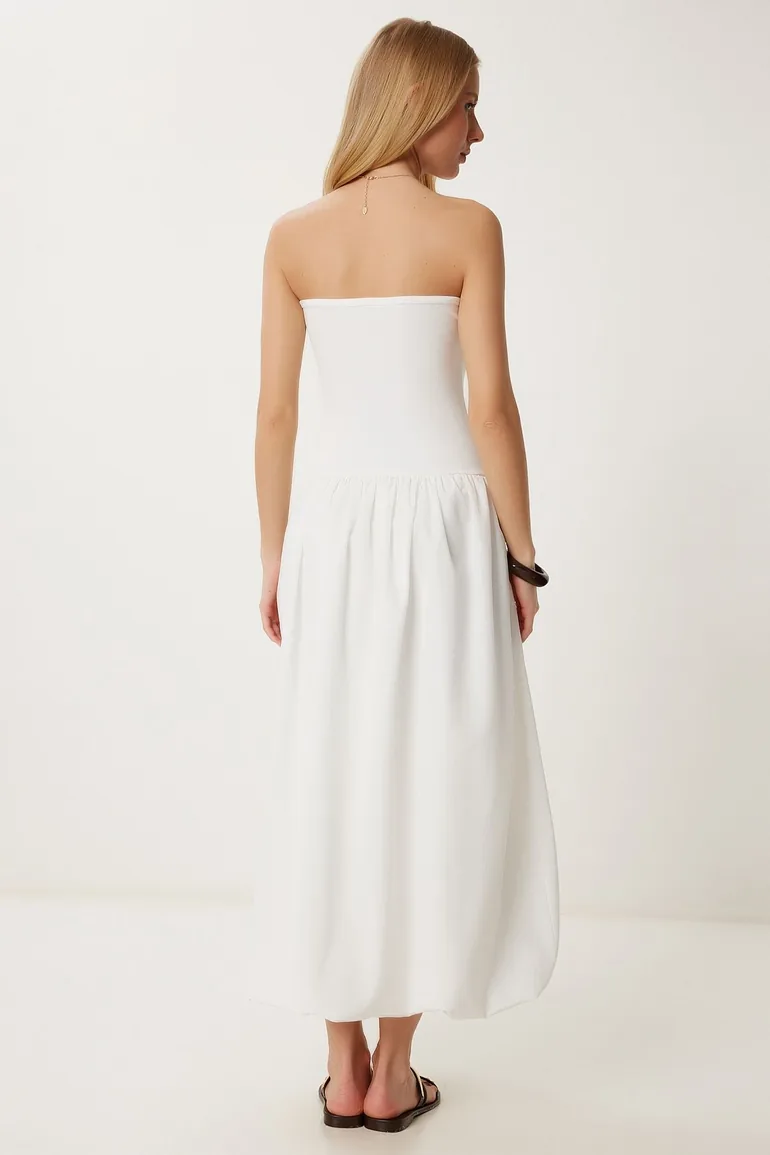 فستان بتنورة منفوخة بتوب إستريتش - بيج - 5