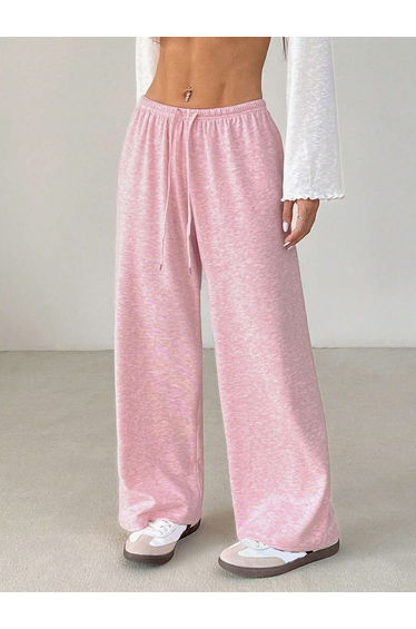 Solid Elastic Drawstring Waist Wide Leg Pants