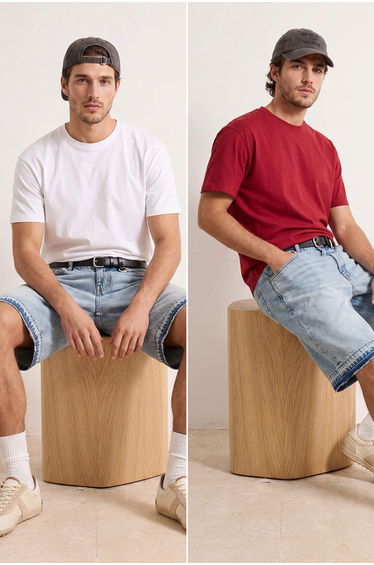 Red - White Oversize/Relaxed Fit 100% Cotton T-Shirt