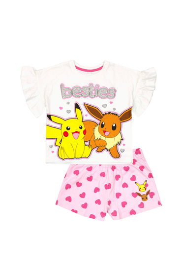 Pokemon Girls Besties Frill Short Pyjama Set - White/Pink/Yellow