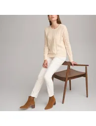 Recycled Crew Neck Jumper/Sweater in Fine Openwork Knit