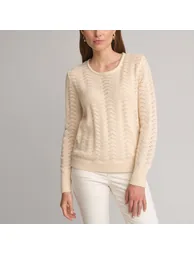 Recycled Crew Neck Jumper/Sweater in Fine Openwork Knit - 1