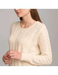 Recycled Crew Neck Jumper/Sweater in Fine Openwork Knit - 2