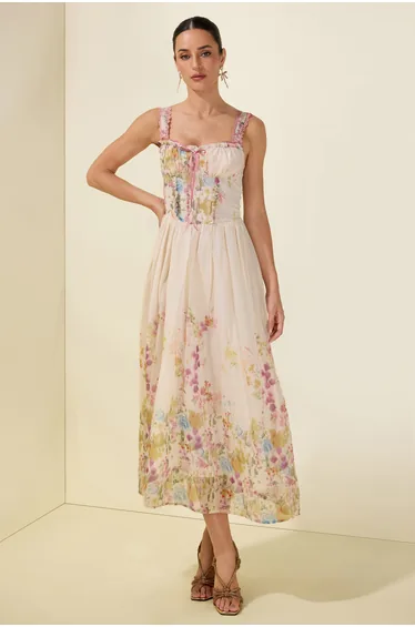 Floral Sleeveless Frill Midi Dress