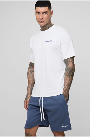 Tall Regular Man OFCL Embroidered T-Shirt & Relaxed Jersey Short Set - navy