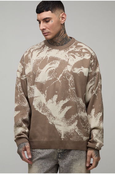 Tall Oversized Renaissance Jacquard Knitted Jumper - taupe