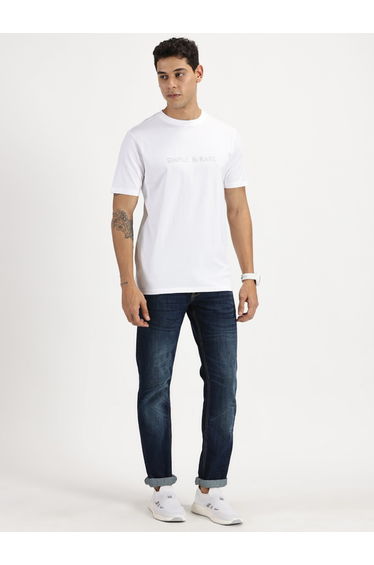 Men White Slogan Print Short Sleeve T-Shirt