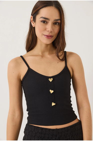 LUCCI Fitted Crop Tank Top with Button Detail