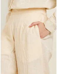 Women Off-White Embroidered Wide Leg Trousers - 2