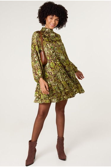 High Neck Frill Hem Dress
