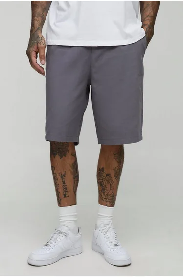 شورت إيلاستيك بقصة باغي لون رمادي - لطويل القامة