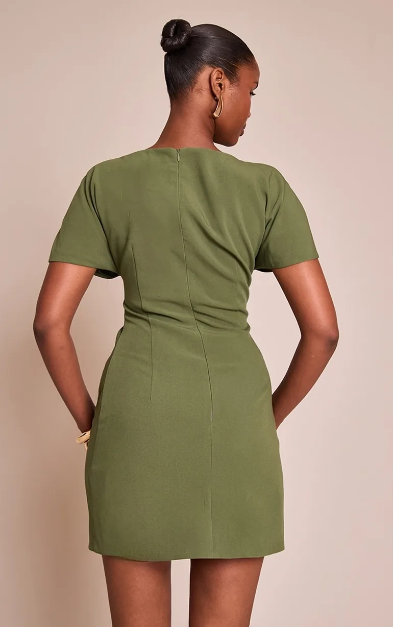forest green ruched dress Forest Green Ruched Wrap Top Midi Dress AX Paris