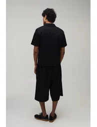 Boxy Pleated Revere Polo & Bermuda Short Set - black - 1