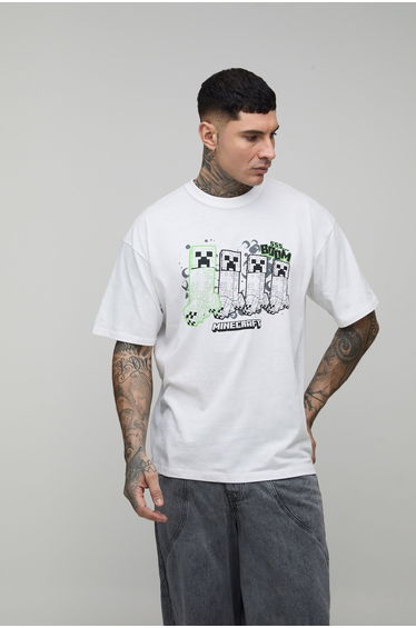 Tall Oversized Minecraft License Printed T-Shirt - white