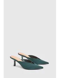 Satin Closed Toe Heeled Mules - 1