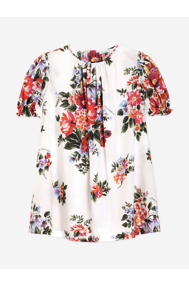 Dolce & Gabbana Girls Cotton Floral Print Dress in White