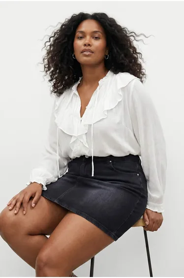 Anthracite High Waist Stoned Button Comfort/Mid Stretchy a Line Denim Plus Size Skirt