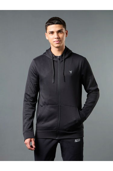 Men Solid Slim Fit Hooded Sports Jacket with TECHNOWARM