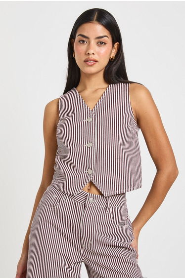 Stripe Denim Waistcoat - burgundy