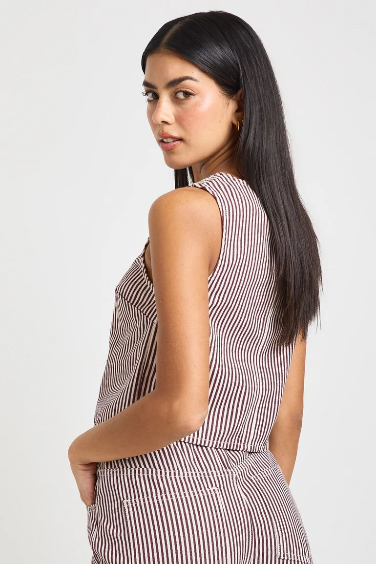 Stripe Denim Waistcoat - burgundy - 1
