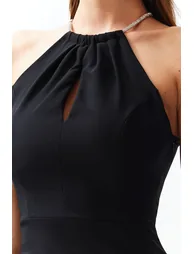 Black Fitted Evening Dress with Woven Accessories - 5