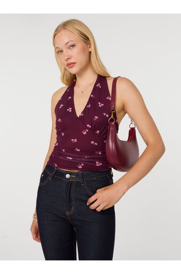 Floral Polka Dot Mesh Halter Top