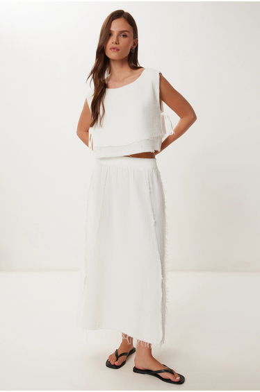 ISTANBUL Cotton Sleeveless Blouse and Wide-Leg Skirt Set