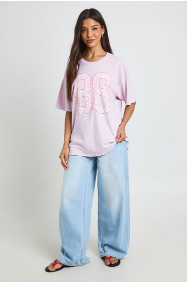 86 Gingham Graphic T-Shirt - pink