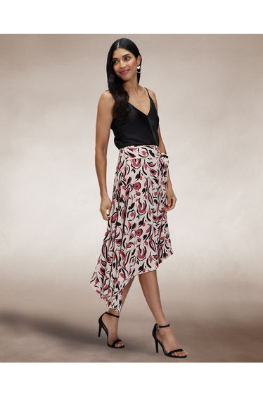 Asymmetric Hem Skirt with Bow Ties
