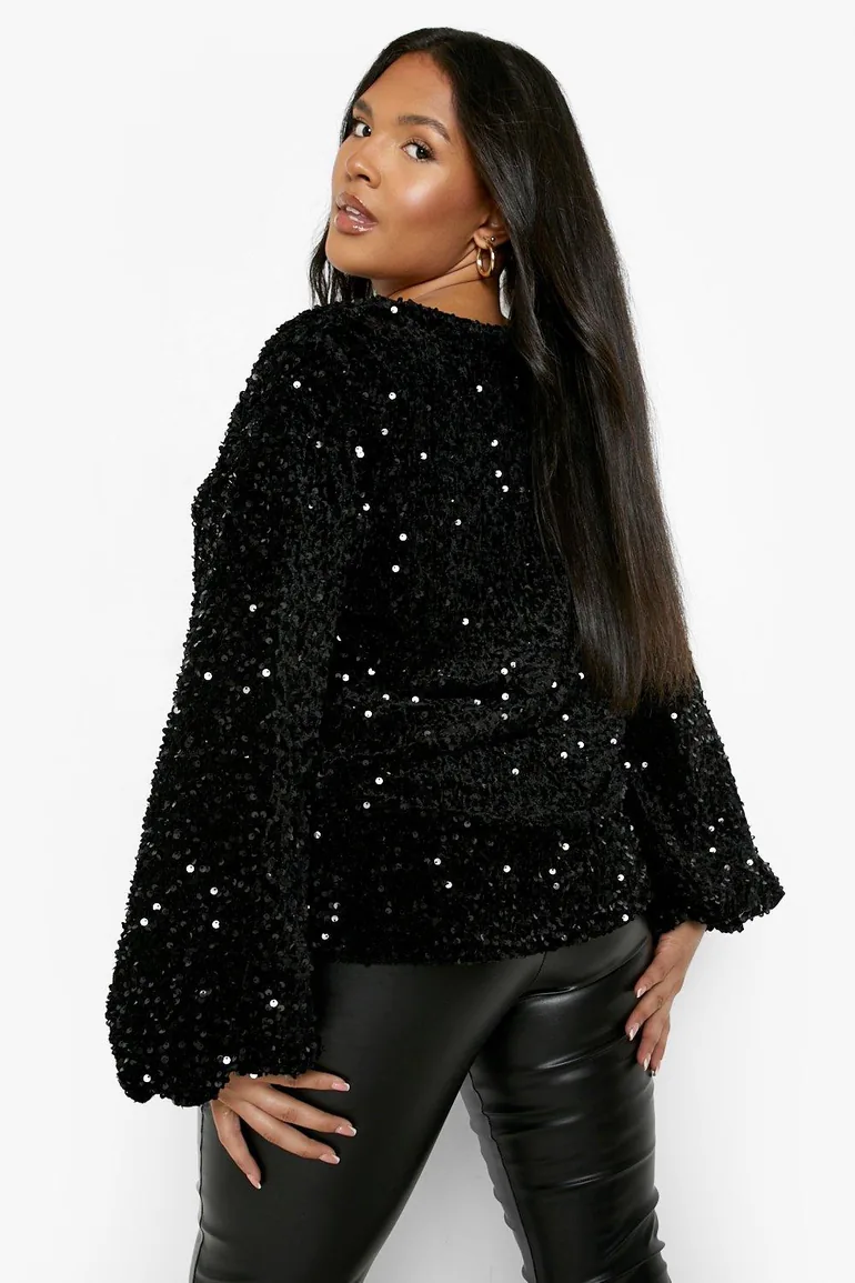 Plus Sequin Wrap Top - black - 2